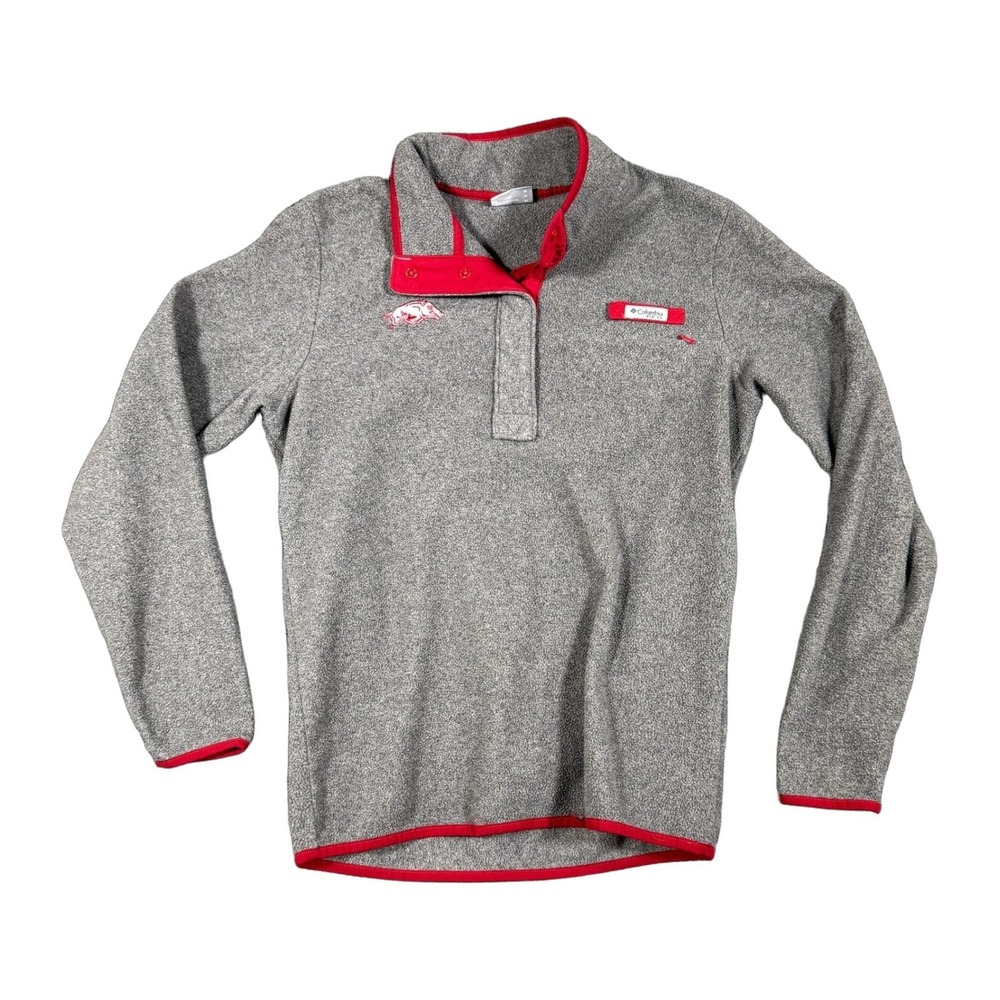 Columbia PFG Arkansas Razorbacks Fleece Pullover Gray Red Mens Medium